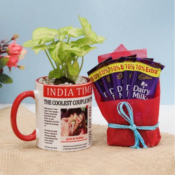 Personalised Syngonium Mug Choco Combo